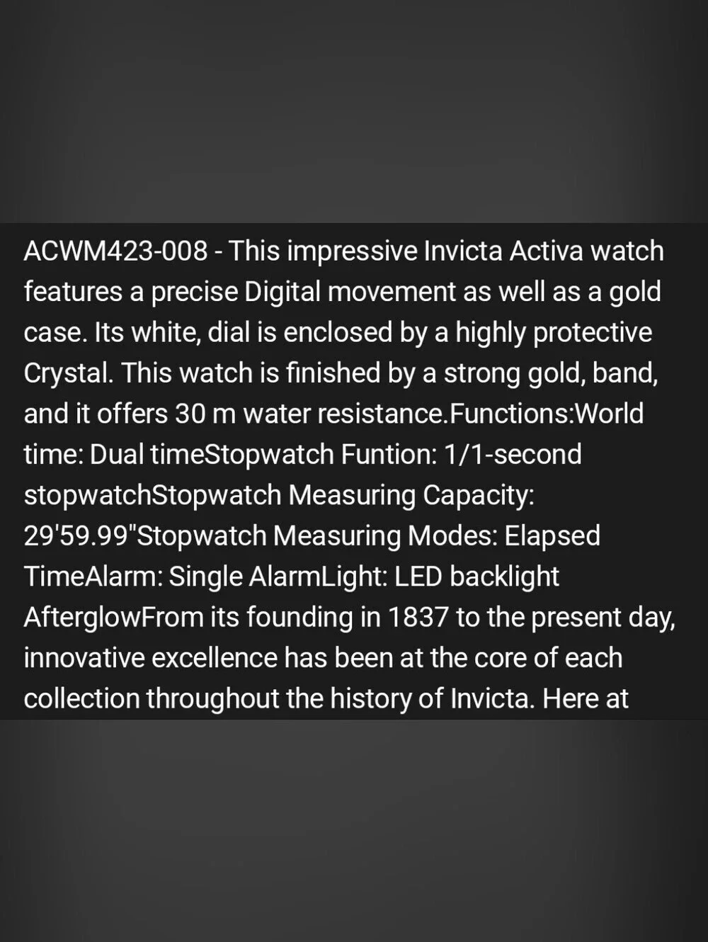 NWT Activa Signal X Invicta Digital Unisex Watch 45.5mm Gold White ACWM423-008